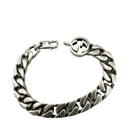 Gucci sterling silver cuban link chain bracelet with interlocking G - Picture 1 of 14